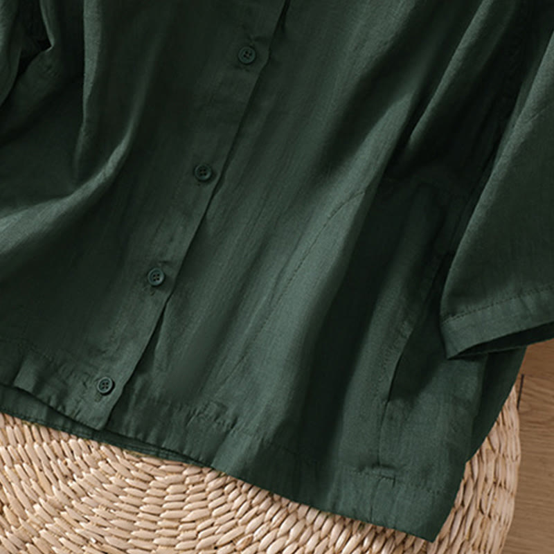 Buddha Stones Daily Three Quarter Sleeve Cotton Linen Women's Shirt With Pockets - image 24