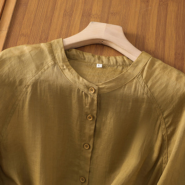 Buddha Stones Daily Three Quarter Sleeve Cotton Linen Women's Shirt With Pockets - image 12