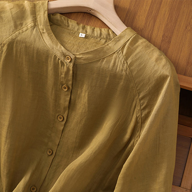 Buddha Stones Daily Three Quarter Sleeve Cotton Linen Women's Shirt With Pockets - image 13