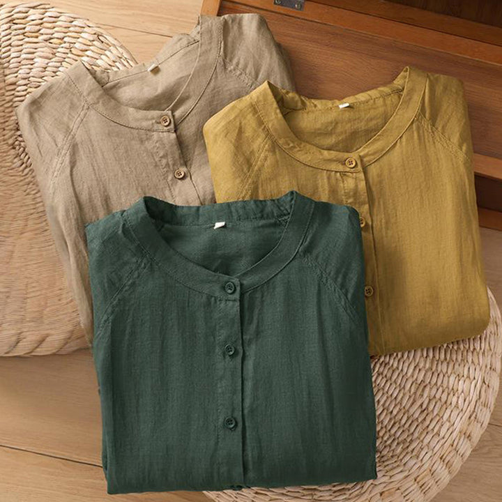 Buddha Stones Daily Three Quarter Sleeve Cotton Linen Women's Shirt With Pockets - image 29