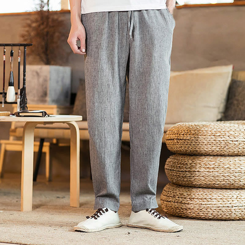 Buddha Stones Solid Color Linen Drawstring Tapered Men's Pants With Pockets - DarkGray - US/UK/AU46，EU56 (5XL) - image 11