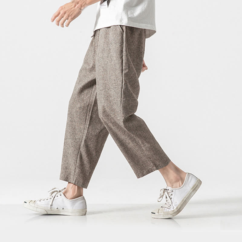 Buddha Stones Summer Plain Men's 7-8 Length Cotton Linen Pants With Pockets - Tan - US/UK/AU46，EU56 (5XL) - image 1