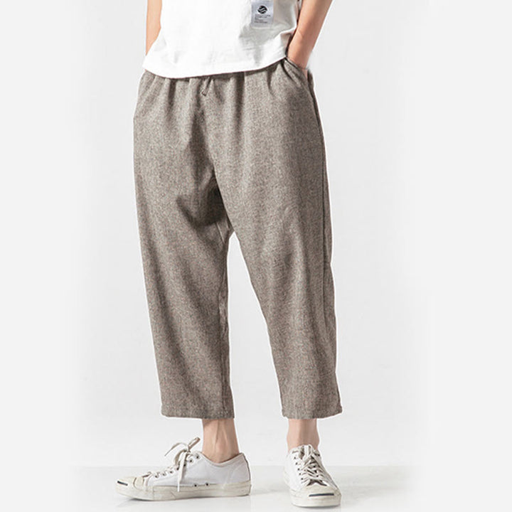 Buddha Stones Summer Plain Men's 7-8 Length Cotton Linen Pants With Pockets - image 6