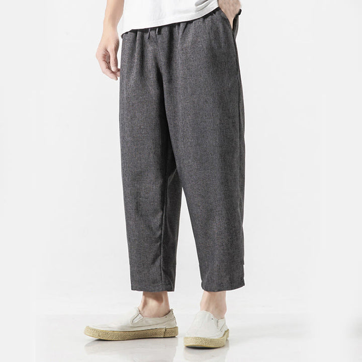 Buddha Stones Summer Plain Men's 7-8 Length Cotton Linen Pants With Pockets - image 12