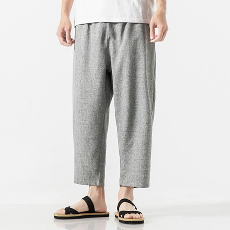 Buddha Stones Summer Plain Men's 7-8 Length Cotton Linen Pants With Pockets - image 31