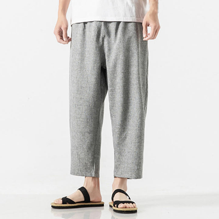 Buddha Stones Summer Plain Men's 7-8 Length Cotton Linen Pants With Pockets - image 31