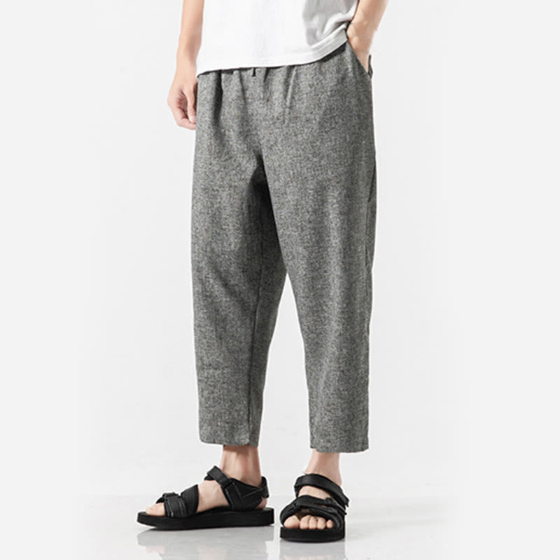 Buddha Stones Summer Plain Men's 7-8 Length Cotton Linen Pants With Pockets - image 21