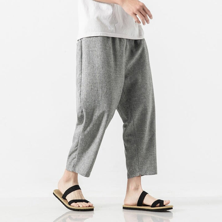 Buddha Stones Summer Plain Men's 7-8 Length Cotton Linen Pants With Pockets - image 26
