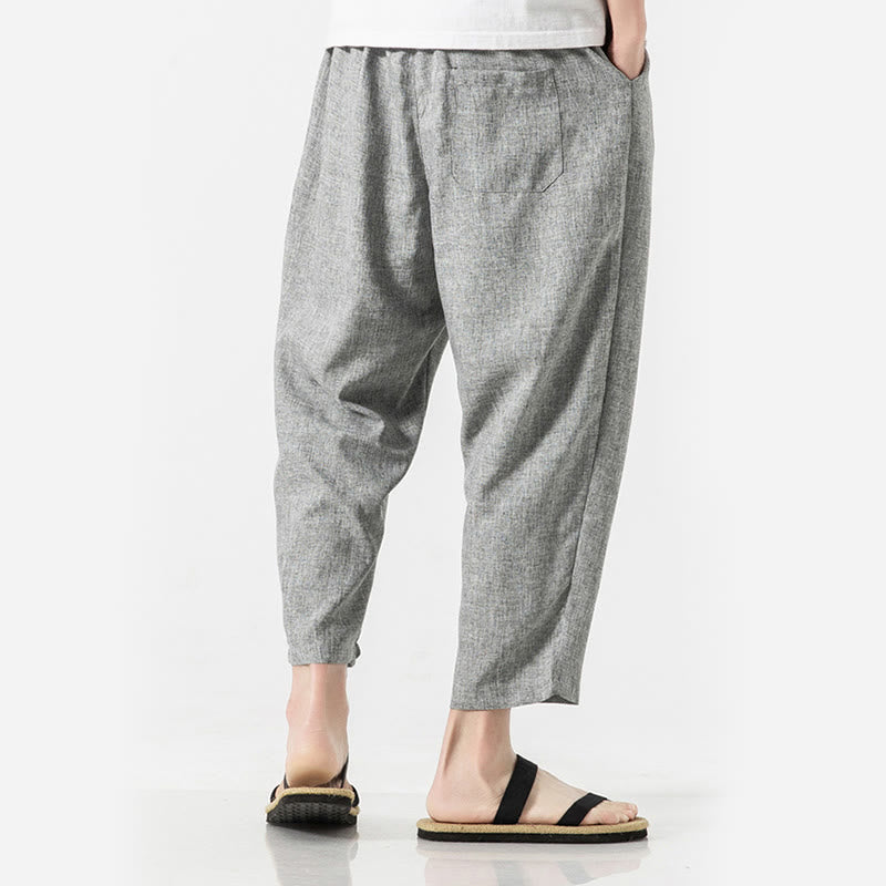 Buddha Stones Summer Plain Men's 7-8 Length Cotton Linen Pants With Pockets - image 28