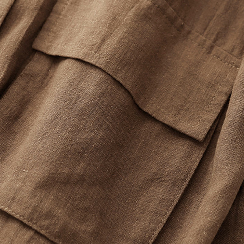 Buddha Stones Double‑Breasted Design Long Sleeve Women's Cotton Linen Jacket With Pockets - image 3