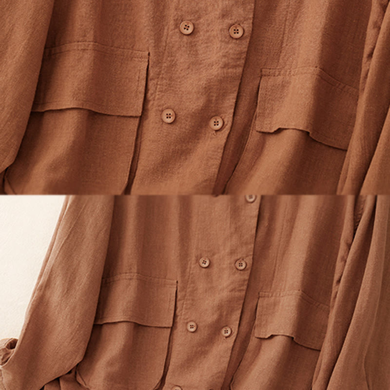 Buddha Stones Double‑Breasted Design Long Sleeve Women's Cotton Linen Jacket With Pockets - image 11