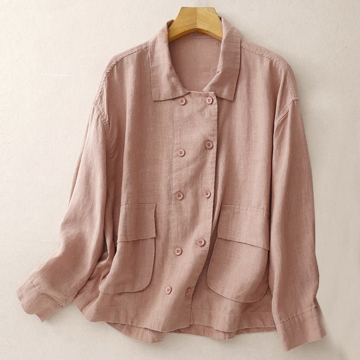 Buddha Stones Double‑Breasted Design Long Sleeve Women's Cotton Linen Jacket With Pockets - DarkSalmon - US14，UK/AU18，EU46 (2XL) - image 17