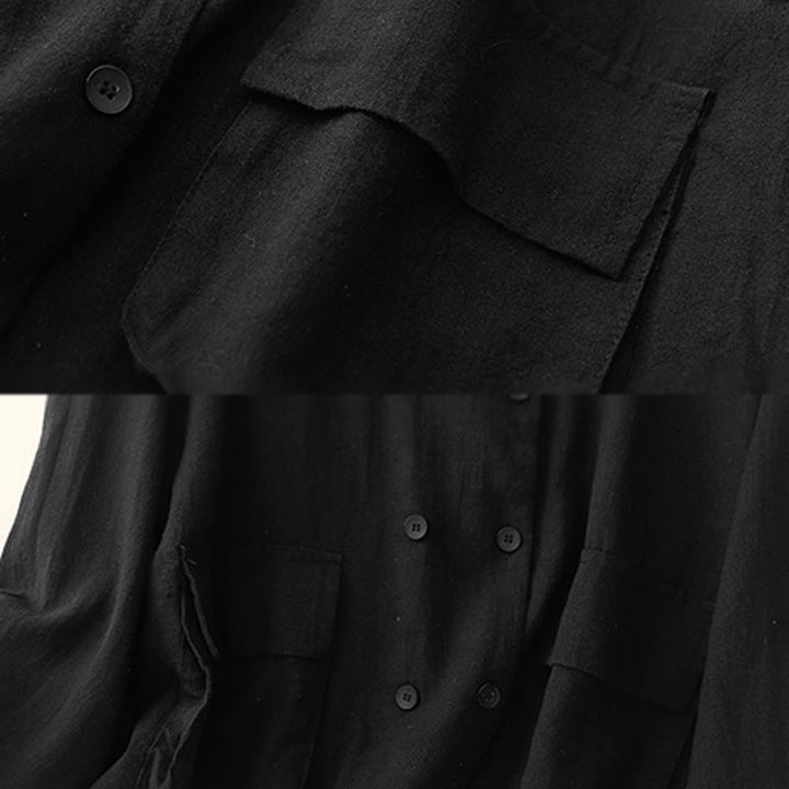 Buddha Stones Double‑Breasted Design Long Sleeve Women's Cotton Linen Jacket With Pockets - image 16