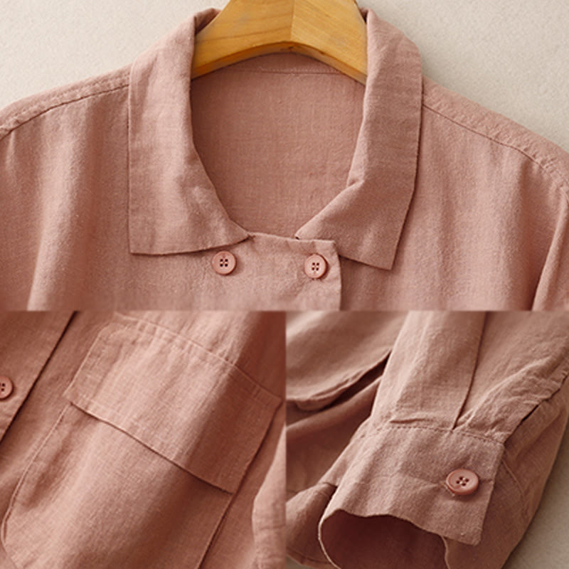 Buddha Stones Double‑Breasted Design Long Sleeve Women's Cotton Linen Jacket With Pockets - image 20
