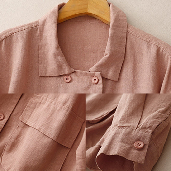 Buddha Stones Double‑Breasted Design Long Sleeve Women's Cotton Linen Jacket With Pockets - image 20