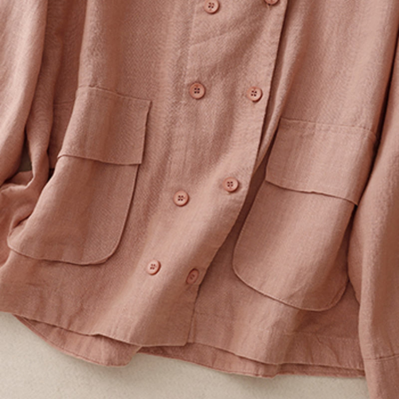 Buddha Stones Double‑Breasted Design Long Sleeve Women's Cotton Linen Jacket With Pockets - image 19