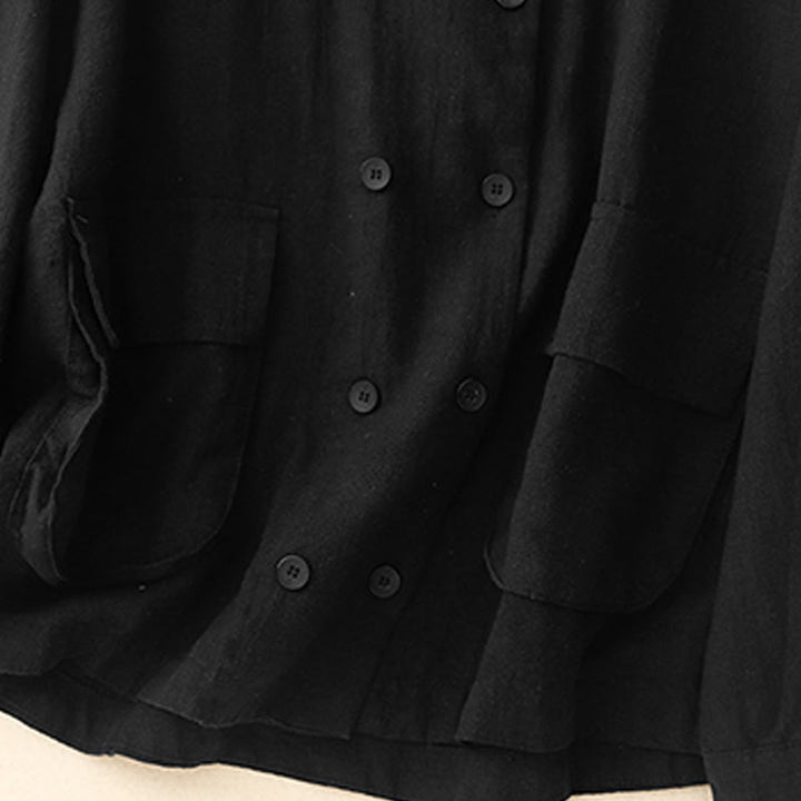Buddha Stones Double‑Breasted Design Long Sleeve Women's Cotton Linen Jacket With Pockets - image 14