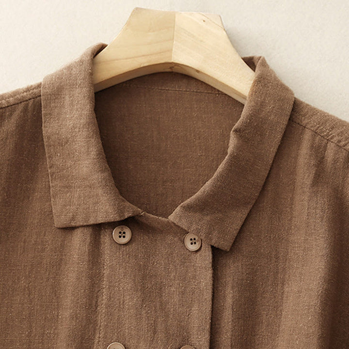Buddha Stones Double‑Breasted Design Long Sleeve Women's Cotton Linen Jacket With Pockets - image 2
