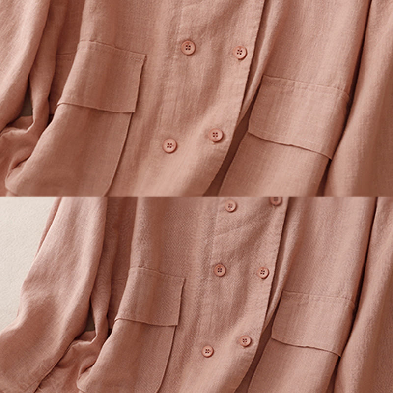 Buddha Stones Double‑Breasted Design Long Sleeve Women's Cotton Linen Jacket With Pockets - image 21