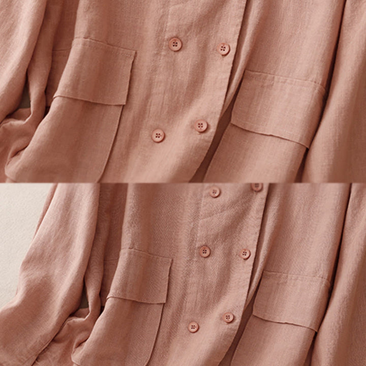 Buddha Stones Double‑Breasted Design Long Sleeve Women's Cotton Linen Jacket With Pockets - image 21