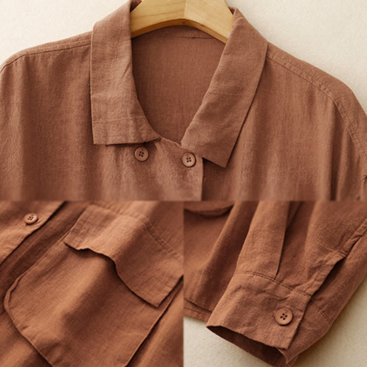 Buddha Stones Double‑Breasted Design Long Sleeve Women's Cotton Linen Jacket With Pockets - image 10