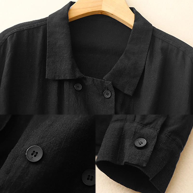 Buddha Stones Double‑Breasted Design Long Sleeve Women's Cotton Linen Jacket With Pockets - image 15