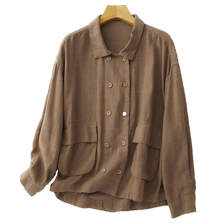 Buddha Stones Double‑Breasted Design Long Sleeve Women's Cotton Linen Jacket With Pockets - image 6
