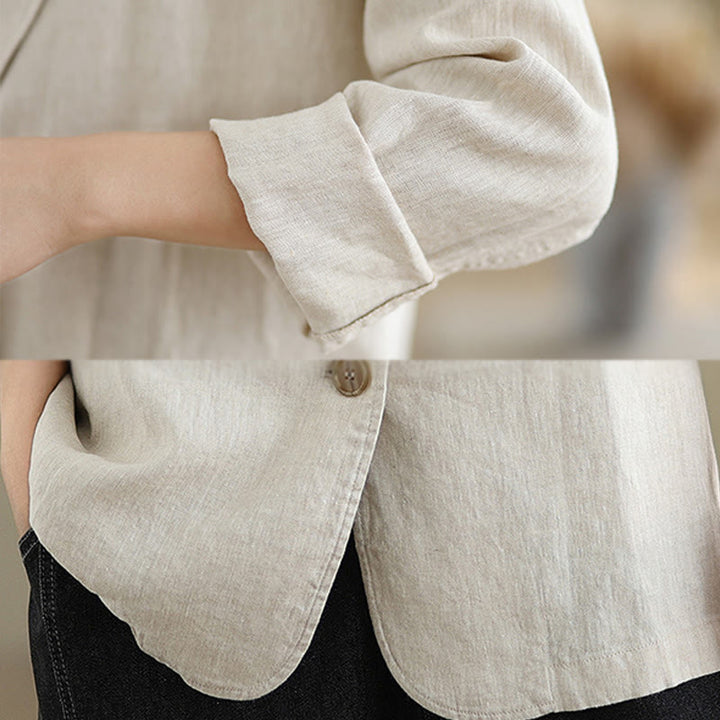 Buddha Stones Spring Solid Color Long Sleeve Cotton Linen Women's Jacket With Pockets - image 5