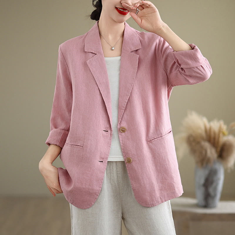 Buddha Stones Spring Solid Color Long Sleeve Cotton Linen Women's Jacket With Pockets - LightPink - US8-10，UK/AU12-14，EU40-42 (2XL) - image 19