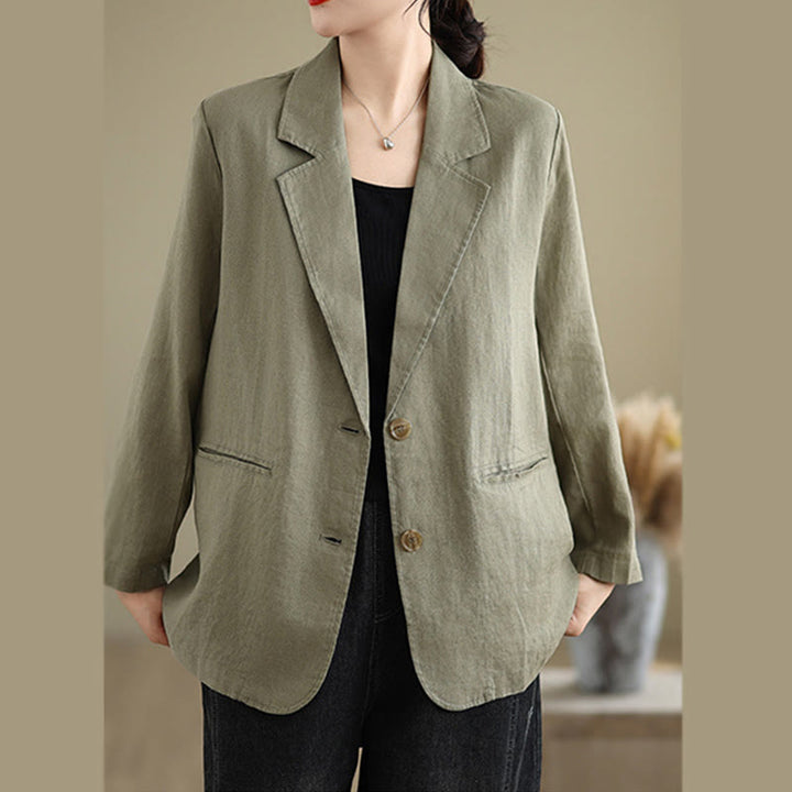 Buddha Stones Spring Solid Color Long Sleeve Cotton Linen Women's Jacket With Pockets - image 24