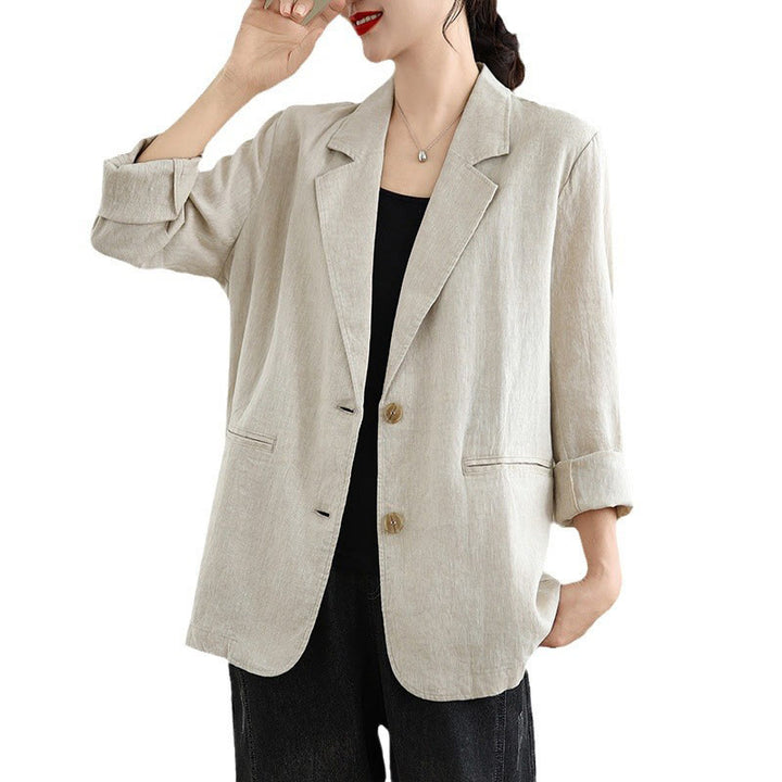 Buddha Stones Spring Solid Color Long Sleeve Cotton Linen Women's Jacket With Pockets - image 8