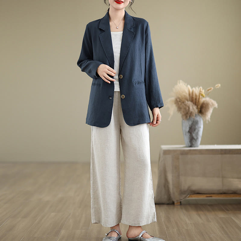 Buddha Stones Spring Solid Color Long Sleeve Cotton Linen Women's Jacket With Pockets - image 17