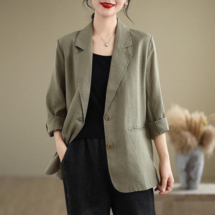 Buddha Stones Spring Solid Color Long Sleeve Cotton Linen Women's Jacket With Pockets - OliveDrab - US8-10，UK/AU12-14，EU40-42 (2XL) - image 23