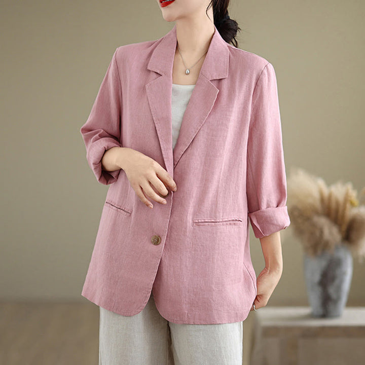 Buddha Stones Spring Solid Color Long Sleeve Cotton Linen Women's Jacket With Pockets - image 20