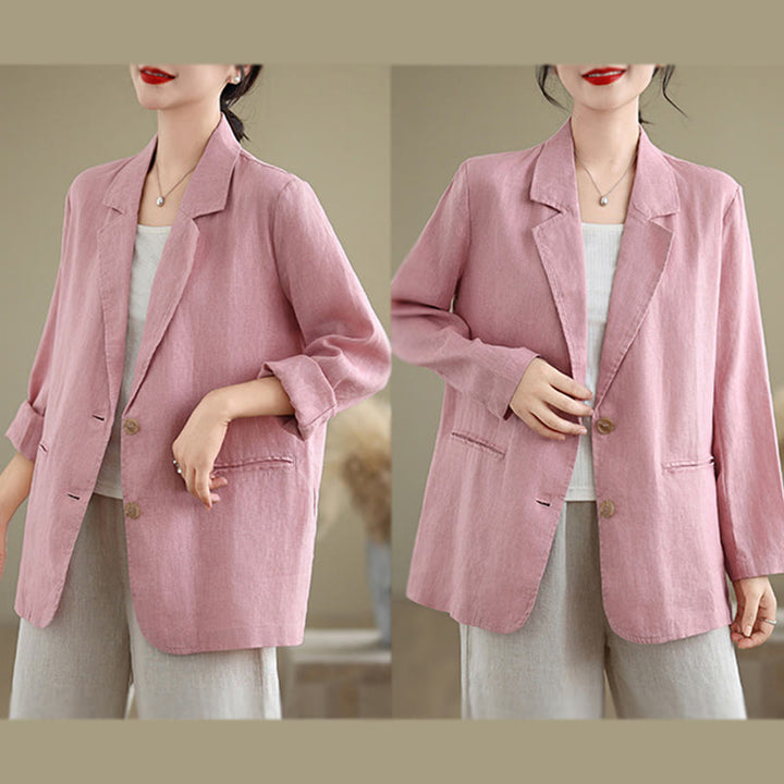 Buddha Stones Spring Solid Color Long Sleeve Cotton Linen Women's Jacket With Pockets - image 22