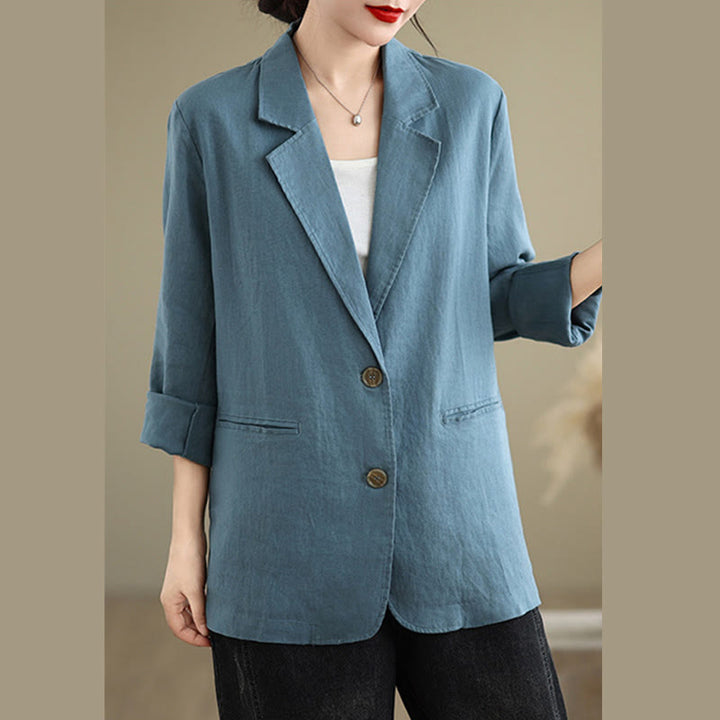 Buddha Stones Spring Solid Color Long Sleeve Cotton Linen Women's Jacket With Pockets - image 10