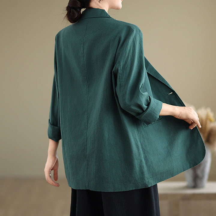 Buddha Stones Spring Solid Color Long Sleeve Cotton Linen Women's Jacket With Pockets - image 32