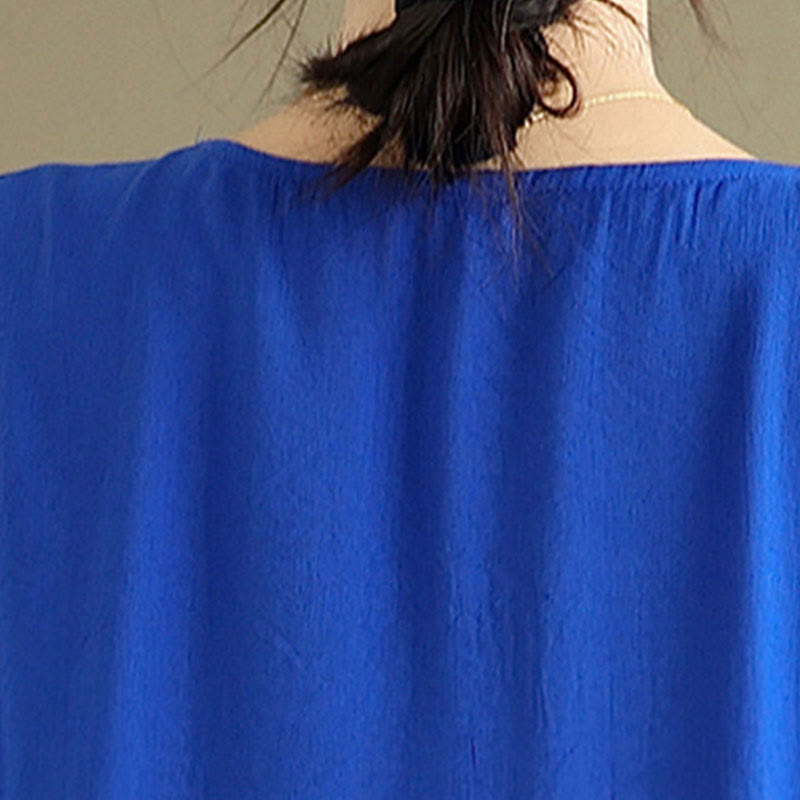 Buddha Stones Fall Pure Color V-Neck Long Sleeve Cotton Midi Dress - image 18