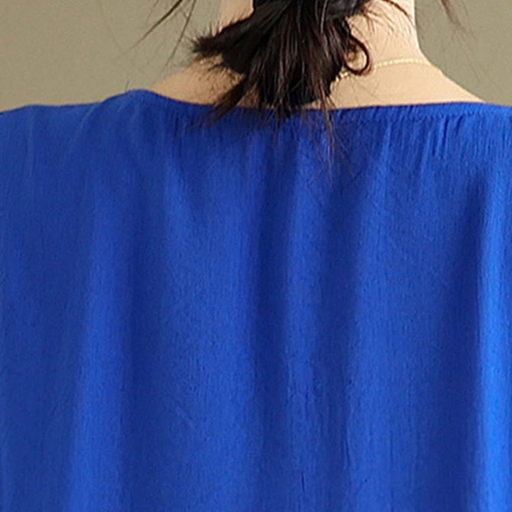 Buddha Stones Fall Pure Color V-Neck Long Sleeve Cotton Midi Dress - image 18