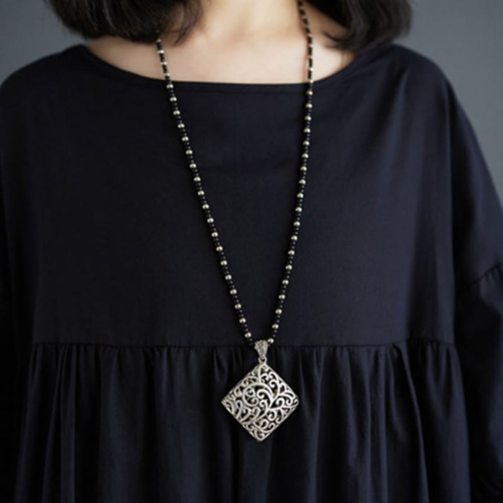 Buddha Stones Casual Solid Color Pleated Design Crew Neck Half Puff Sleeve Cotton Midi Dress - image 37