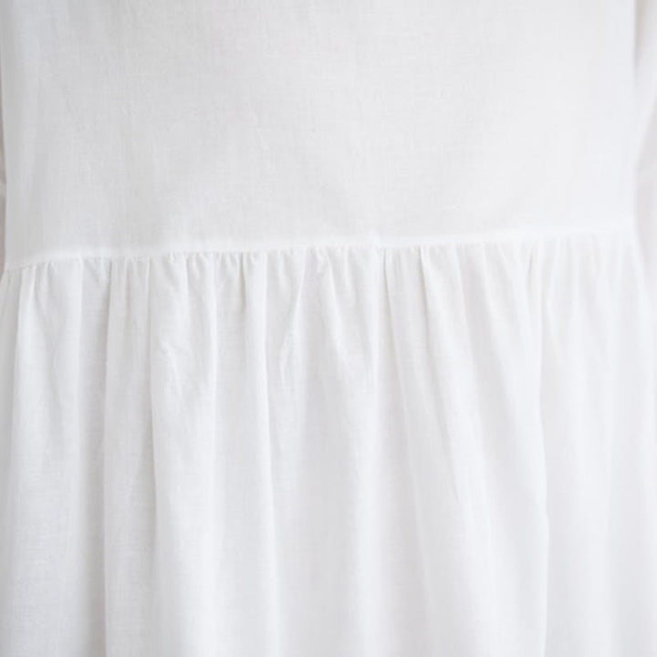 Buddha Stones Casual Solid Color Pleated Design Crew Neck Half Puff Sleeve Cotton Midi Dress - image 18