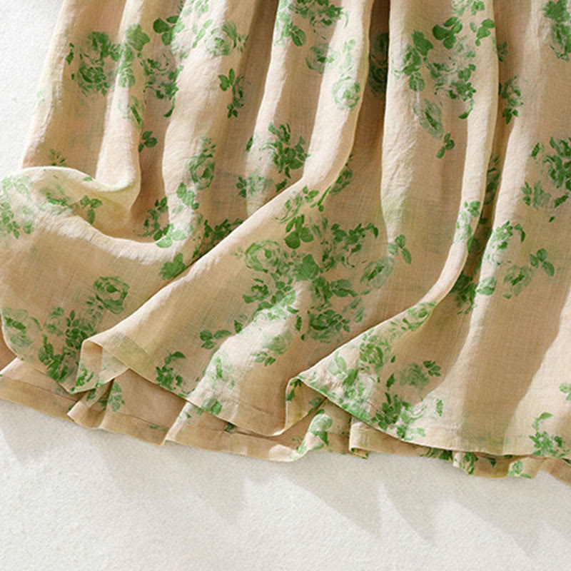Buddha Stones Retro Printing Buttons Design Drawstring High Waist Cotton Midi Dress With Pockets - image 19