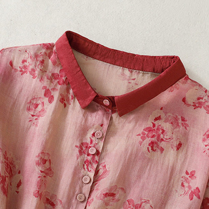 Buddha Stones Printing Buttons Drawstring High Waist Short Sleeve Midi Dress With Pockets - image 2