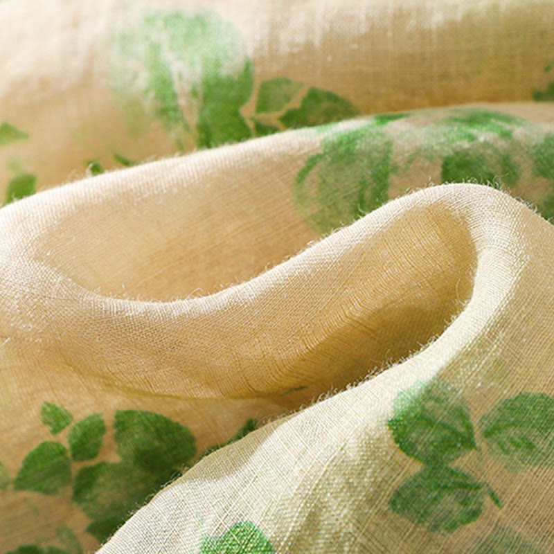 Buddha Stones Printing Buttons Drawstring High Waist Short Sleeve Cotton Midi Dress With Pockets - image 17