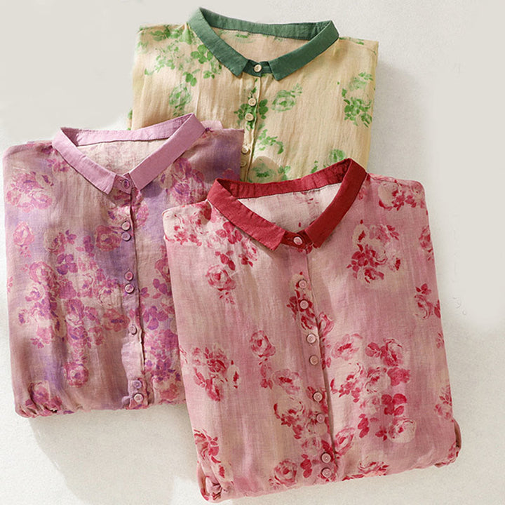 Buddha Stones Printing Buttons Drawstring High Waist Short Sleeve Midi Dress With Pockets - image 29