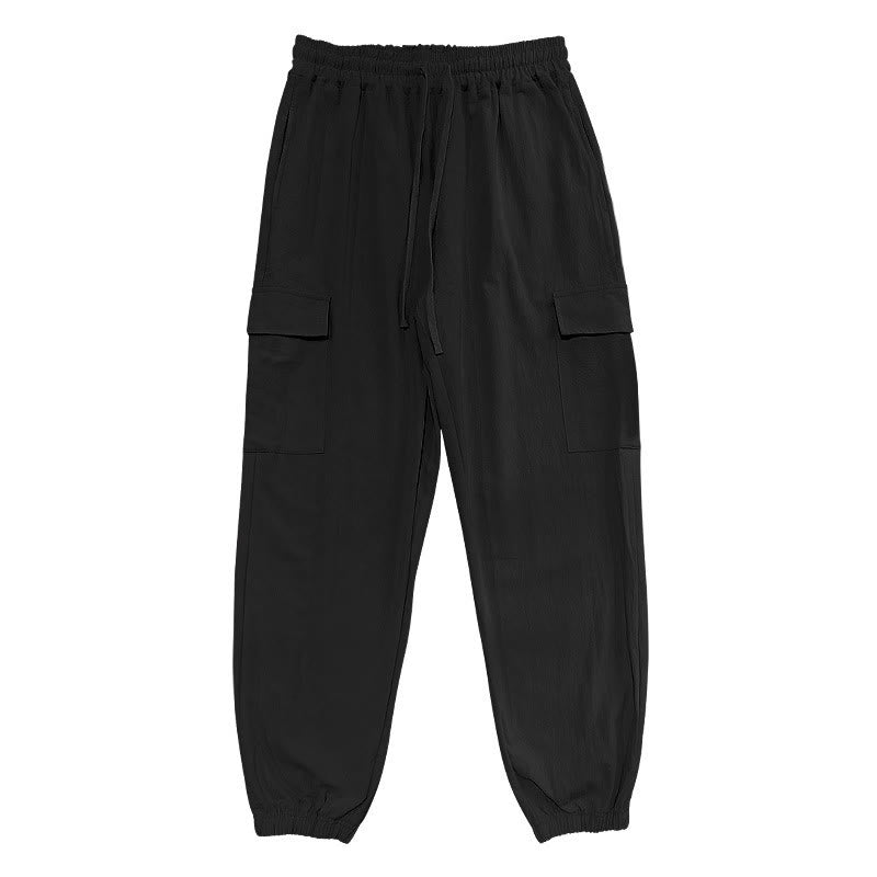Buddha Stones Solid Color Linen Drawstring Men's Cargo Pants With Pockets - image 2