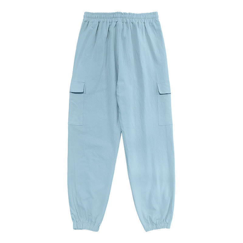 Buddha Stones Solid Color Linen Drawstring Men's Cargo Pants With Pockets - image 10