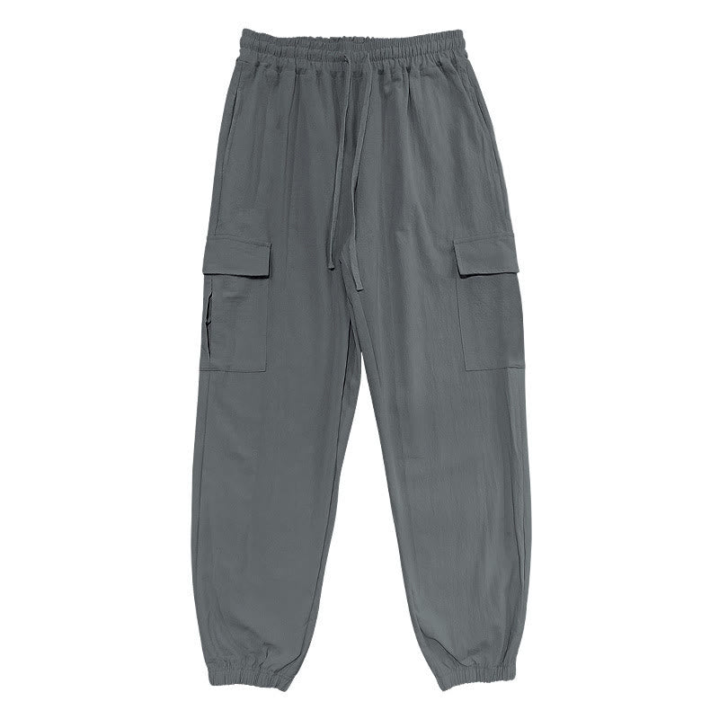 Buddha Stones Solid Color Linen Drawstring Men's Cargo Pants With Pockets - Gray - US/UK/AU46，EU56 (3XL) - image 16