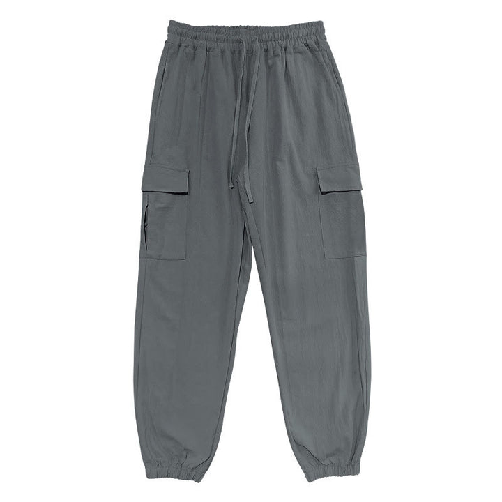 Buddha Stones Solid Color Linen Drawstring Men's Cargo Pants With Pockets - Gray - US/UK/AU46，EU56 (3XL) - image 16