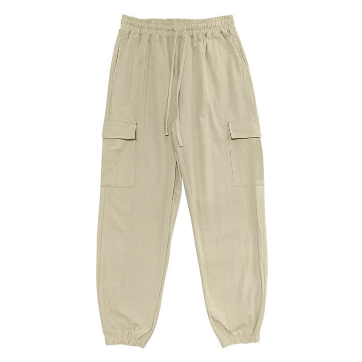 Buddha Stones Solid Color Linen Drawstring Men's Cargo Pants With Pockets - image 23